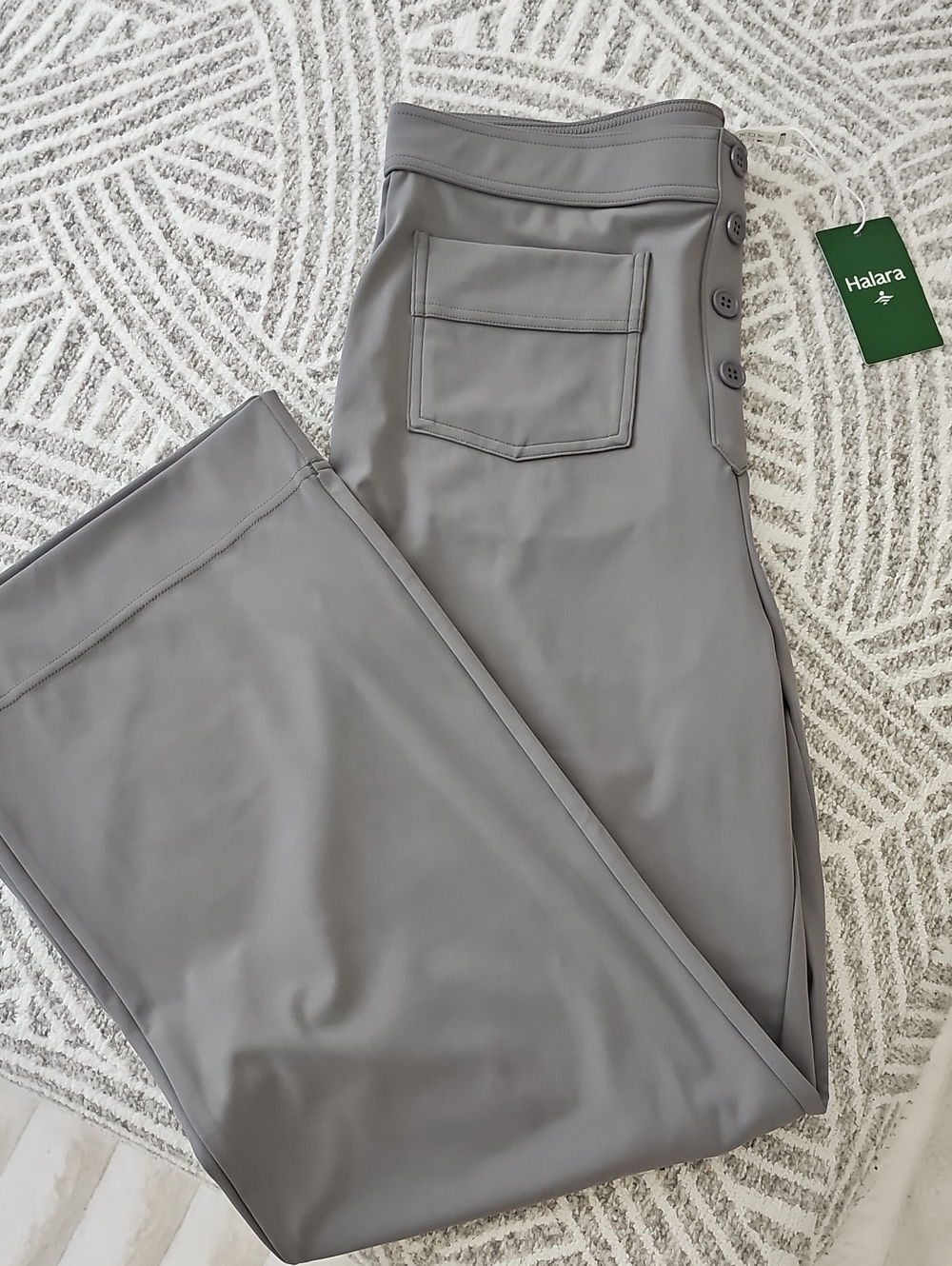 HALARA Light Gray High-Waist Wide Leg Pants with Side Buttons